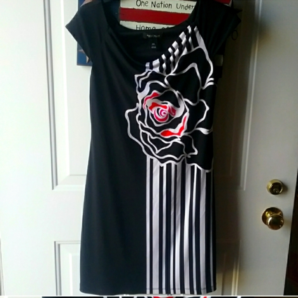 Y2K White House Black Market Floral Stripe Cowl Neck Dress